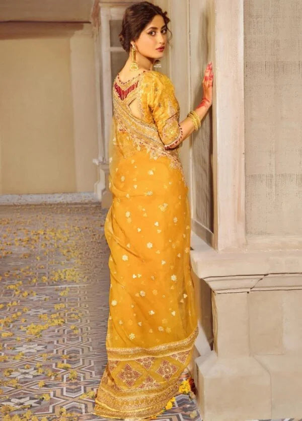 Qalamkar Embroidered Chiffon Suits Unstitched Saree – Festive Collection