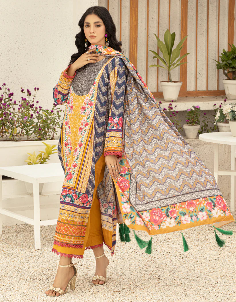 AY - 019 - 3 piece Unstitched Embroidered Lawn