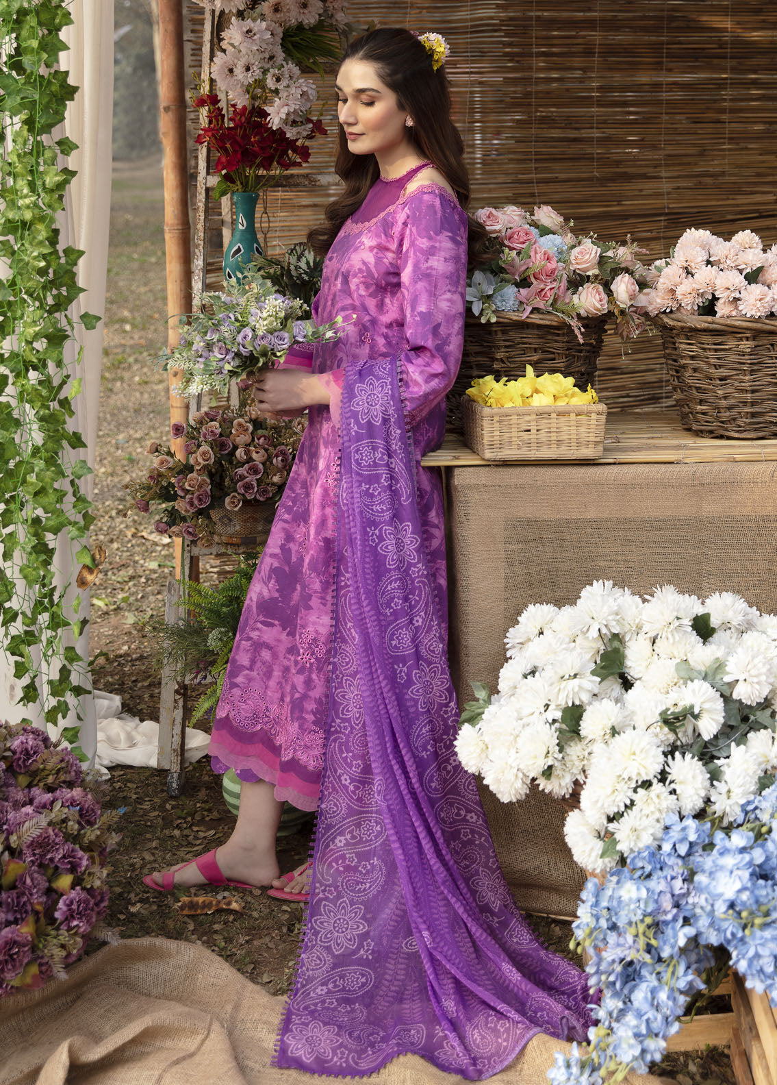 Ayzel By Afrozeh Embroidered Lawn Suits Unstitched 3 Piece AAF24SD AZL-V1-04 Fuchsia - Summer Collection