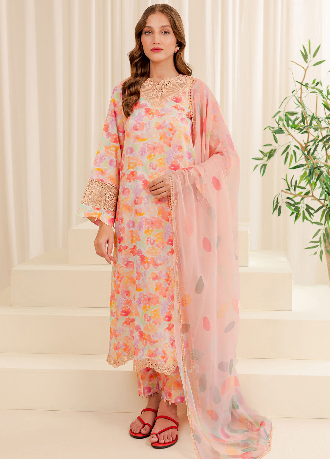 Farasha Embroidered Lawn Suits Unstitched 3 Piece FSH24PE D-03 Ethnic Dew - Summer Collection